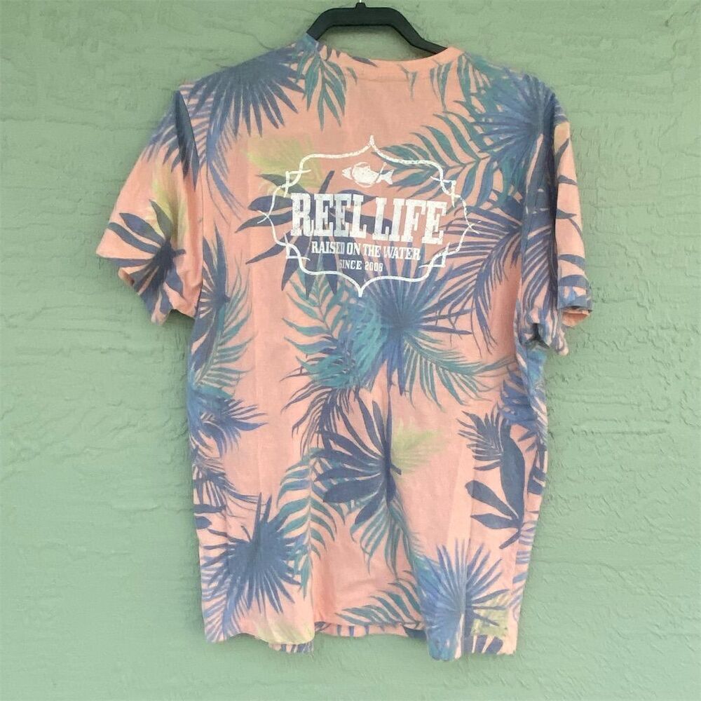 Reel Life Men's XL Tropical Oasis Graphic T-Shirt Short Sleeve Multicolor